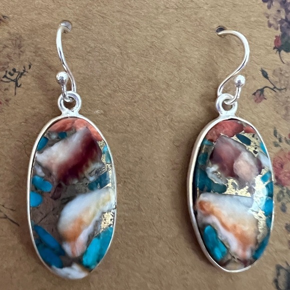 ❤️ Spiny Oyster Dangle Earrings 1.25” Southwestern 4.7gm Marked 925 - Picture 1 of 11